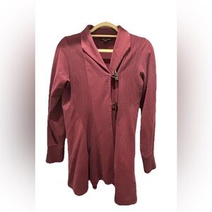 Lucky Brand Ribbed Burgundy Shark Tooth Hook Closure Open Cardigan Sweater